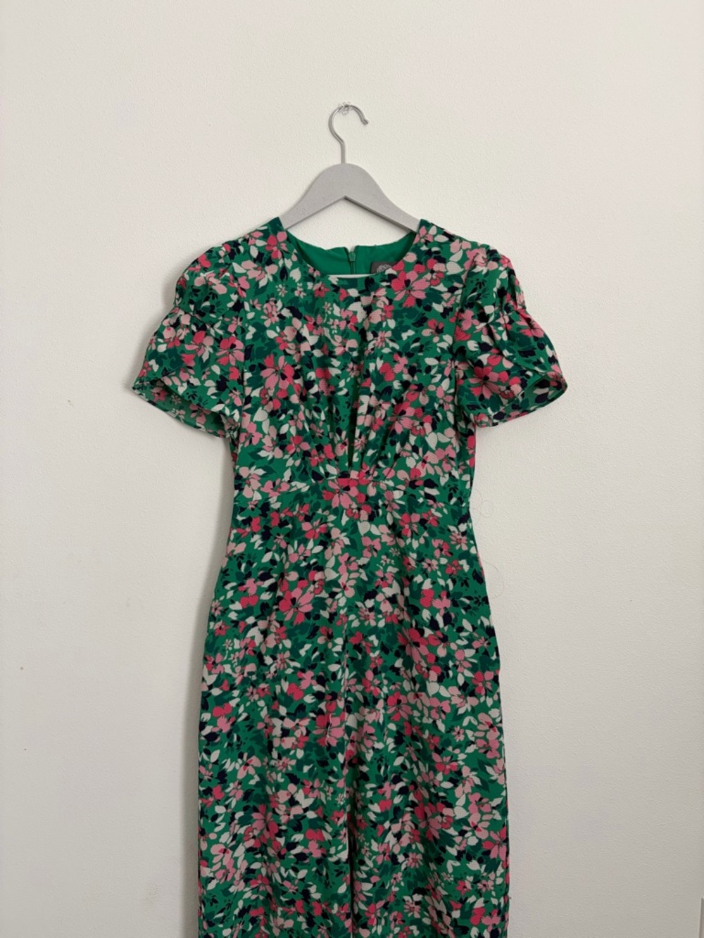 Vince Camuto Green Floral Midi Dress with Pink & Cream Flowers